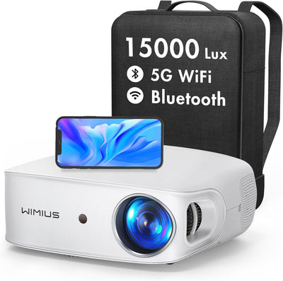 Beamer, 1080P Beamer 5G WiFi Bluetooth Beamer Full HD, 6D Auto Trapezkorrektur LED Heimkino Video Be