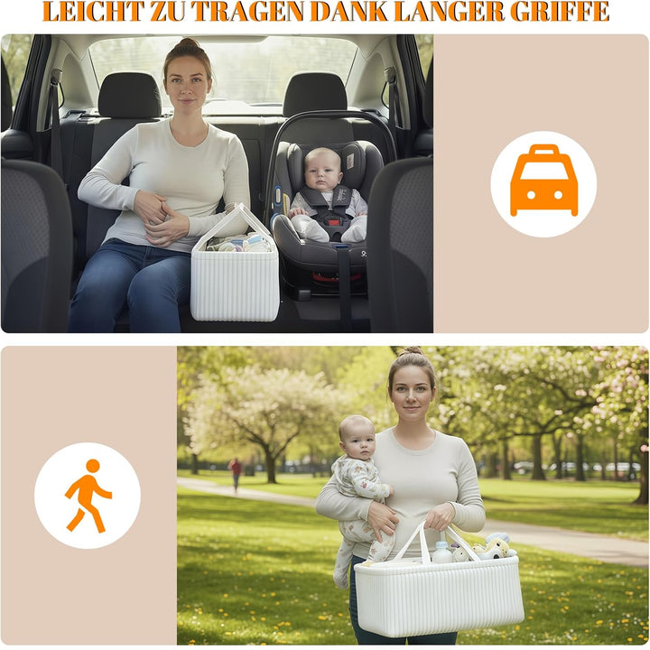 Wickeltisch Organizer, Baby Windel Caddy Korb, Wickeltasche Organizer mit Fächern & Griffen, Cord Wi