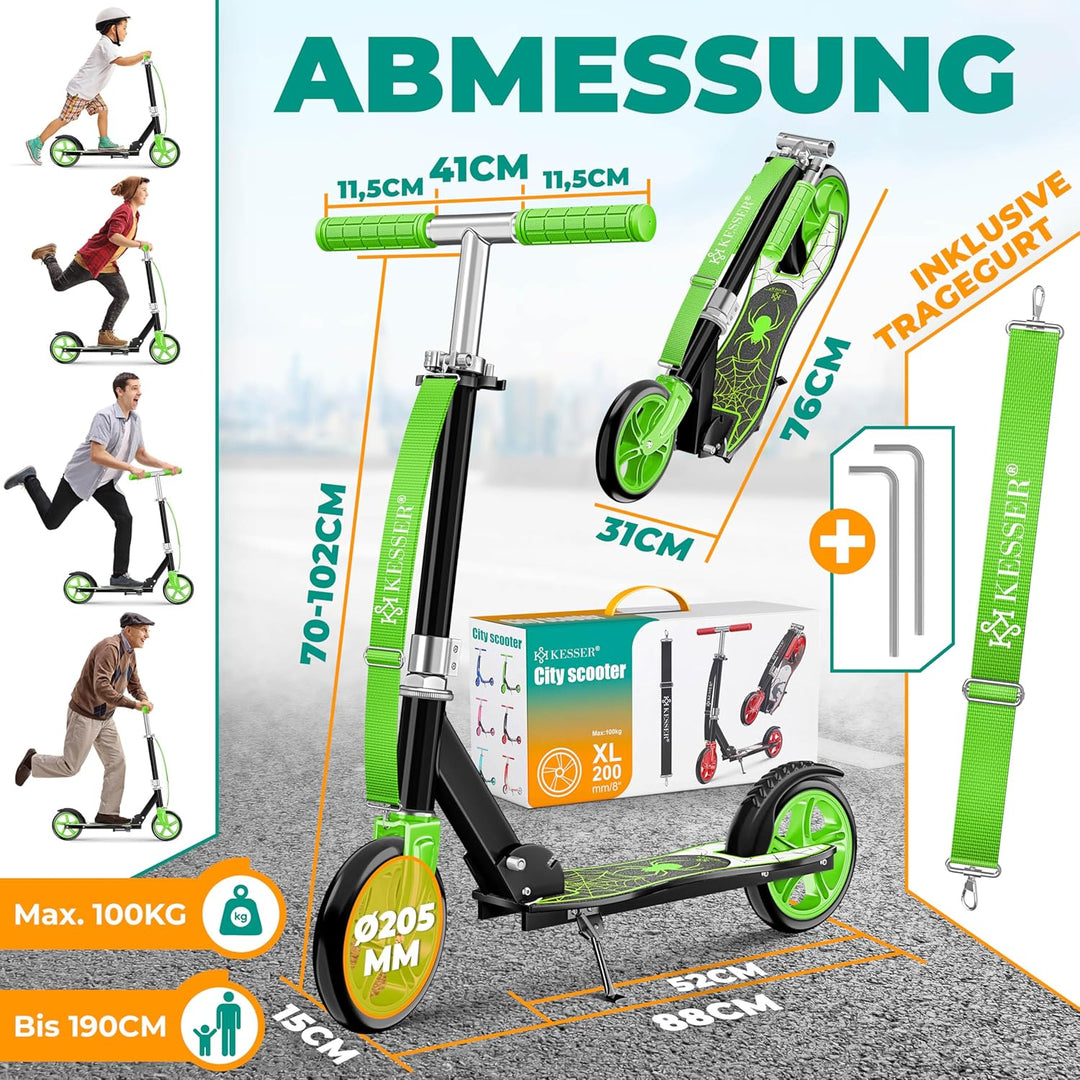 KESSER® Scooter Roller Kinderroller Cityroller Tretroller Kickroller Kickscooter 1. Spider (Green),