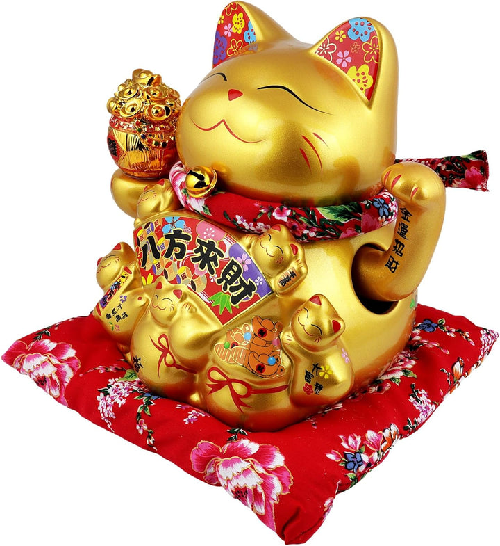 Freak Scene Glückskatze Maneki-Neko Winkekatze Porzellan 21cm Gold winkende Katze Lucky cat