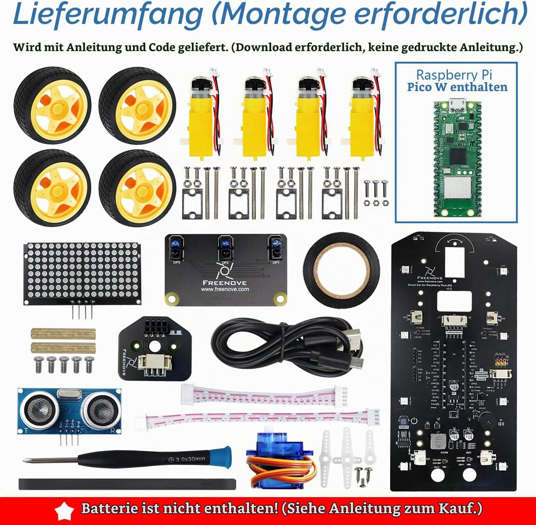 Freenove 4WD Car Kit for Raspberry Pi Pico W (Included) (Compatible with Arduino IDE), Dot Matrix Ex