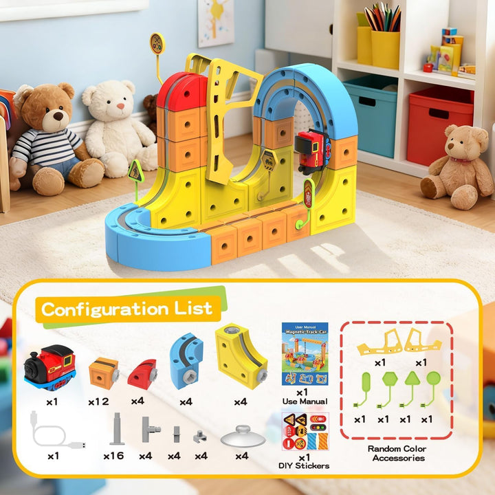 Felly Electric Train Set für Kinder, 3D-eingebetteten Layouts, Flexible Rennbahn Cube Track, DIY Zug