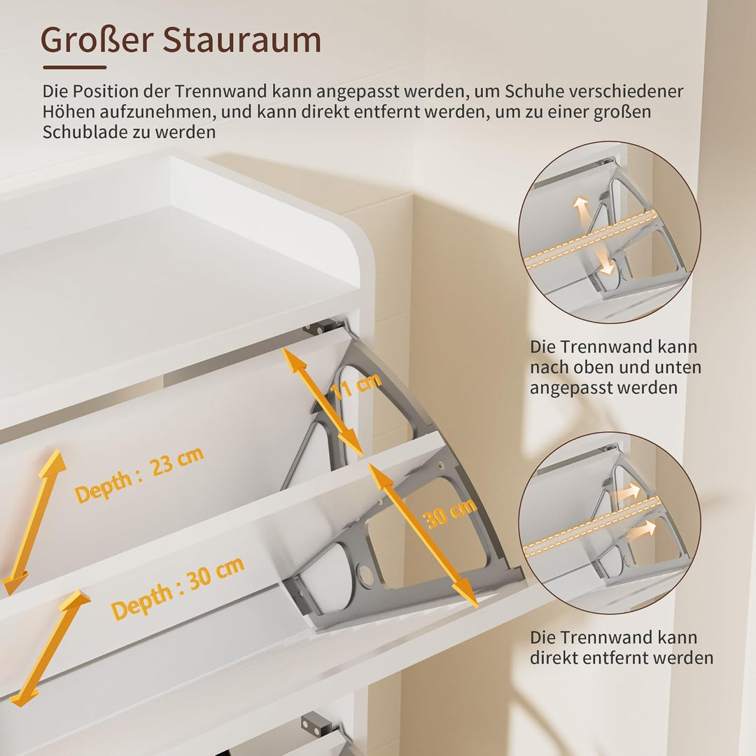 Schuhschrank Schmal, Schuhkipper mit Lamellentür, Schuhregal mit 3 Klappen, Schuhkommode mit 6 Verst