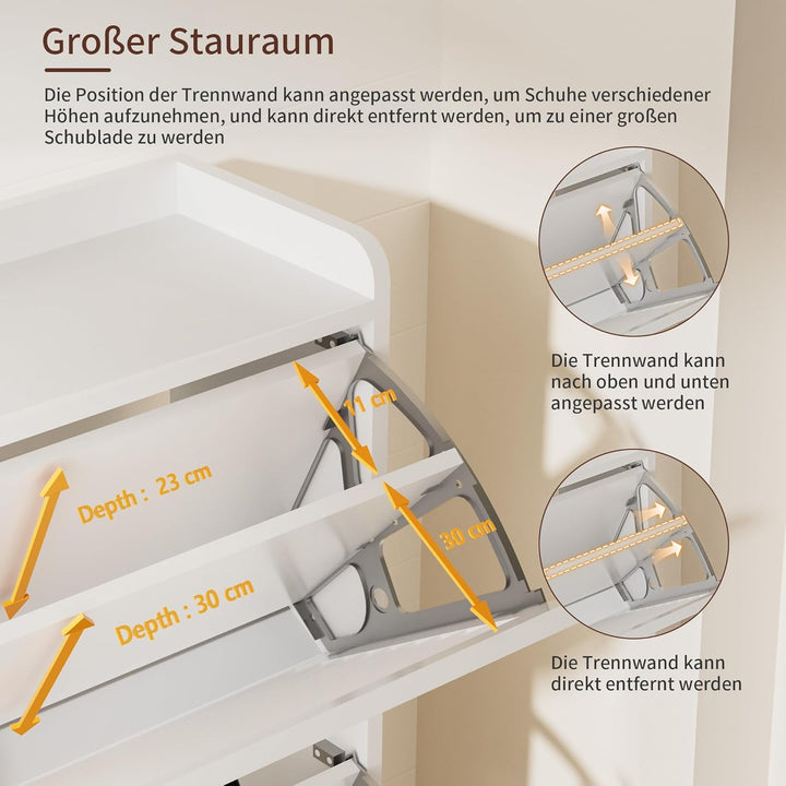 Schuhschrank Schmal, Schuhkipper mit Lamellentür, Schuhregal mit 3 Klappen, Schuhkommode mit 6 Verst