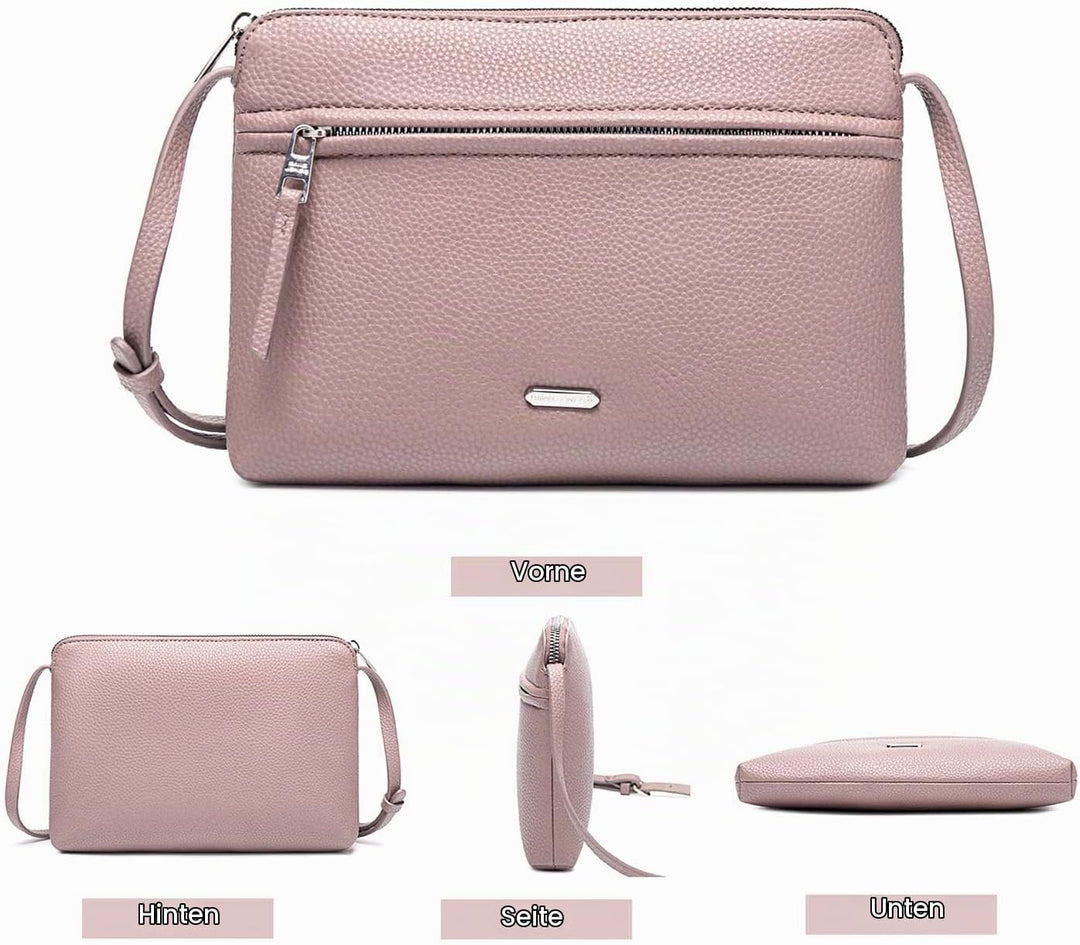 David Jones - Damen Umhängetasche - Kleine Flache Handtasche PU Leder - Tasche Klassiche Elegante Be