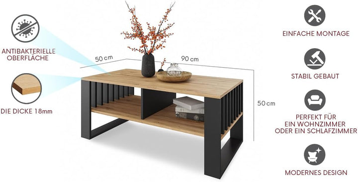 Meble Pitus Couchtisch - Wohnzimmertisch Modern - Couchtisch mit Stauraum 90 x 50 x 50cm - Tisch für