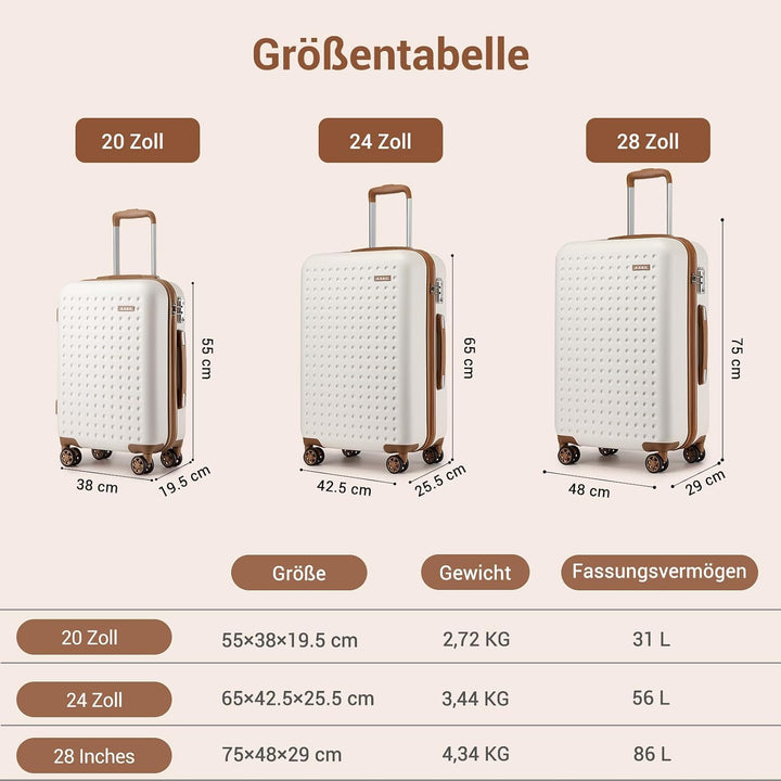 KONO Koffer Trolley Klein Hartschalenkoffer Reisekoffer von ABS Hartschalen Handgepäck mit 4 Spinner