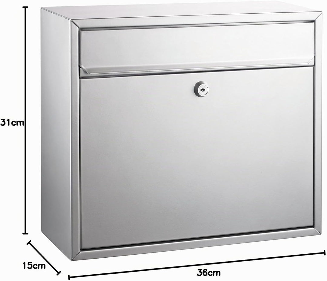 ALCO-Albert 8601 - Briefkasten, silber lackiert, ca. 31 x 36 x 15 cm 31 x 36 x 15 cm Silber, 31 x 36