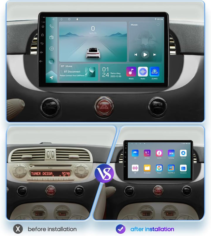 hizpo 9 Zoll Touchscreen Autoradio Kompatibel mit FIAT 500 2007-2014 mit Carplay/Android Auto 4-Core