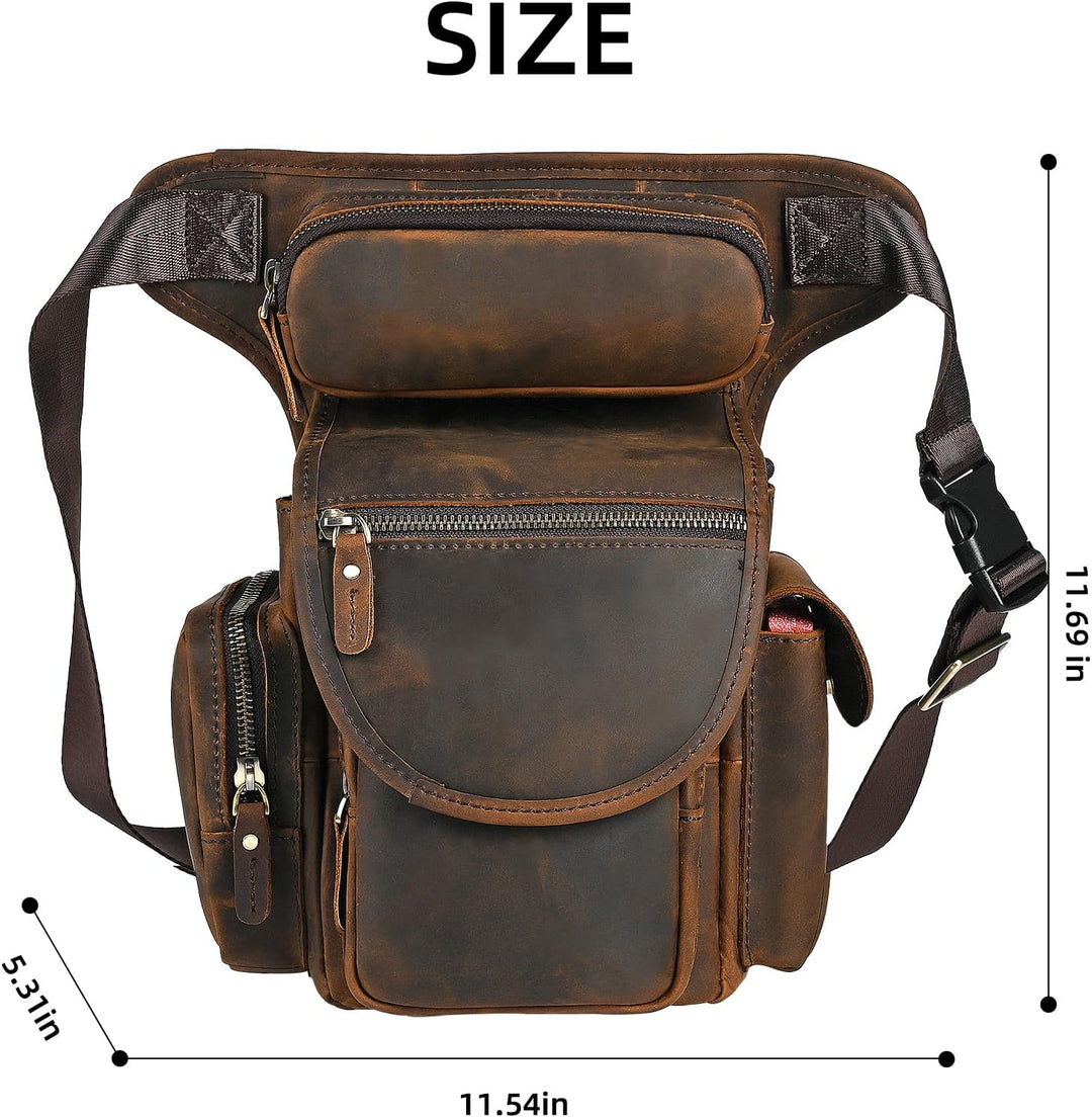 Herren Canvas + Leder Motorrad Reiten Tasche Beinbeutel Beintasche Aussenbeintasche Hüfttasche Drop