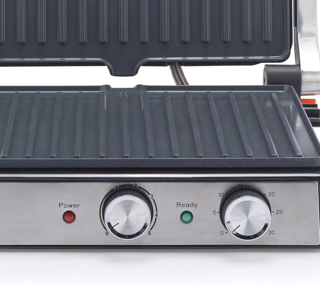 Petra PT6234VDE Kontaktgrill – Elektrogrill, bis zu 180° für das Kochen mit zwei Oberflächen geöffne