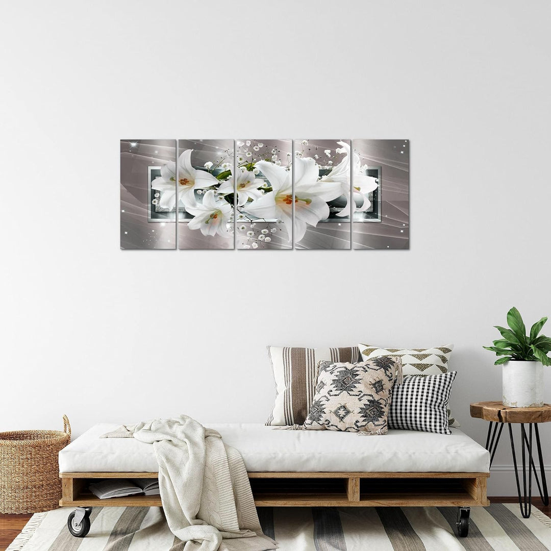 Runa Art Bild Blumen Lilien Wandbilder auf Vlies Leinwand 5 Teilig Wanddekoration Wohnzimmer Schlafz