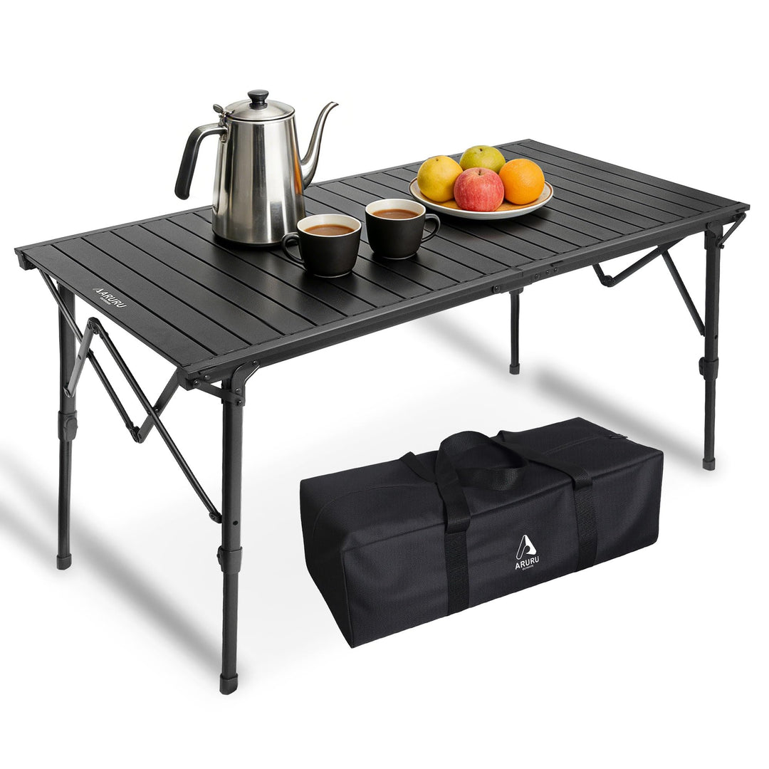 Campingtisch 128×60.5cm Höhenverstellbar Aluminium Klapptisch Tisch Camping Picknicktisch Schwarz, S