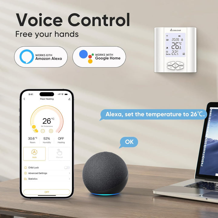 SALCAR Smart Thermostat Boiler WLAN Heizungsthermostat T5W WiFi Raumthermostat mit Luftfeuchtigkei T