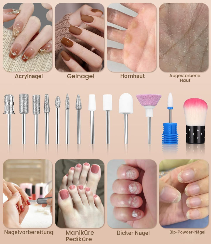 45000RPM Elektrisch Nagelfräser Professionelle, Fräser für Gelnägel, Tragbare Elektrische Nagelfeile