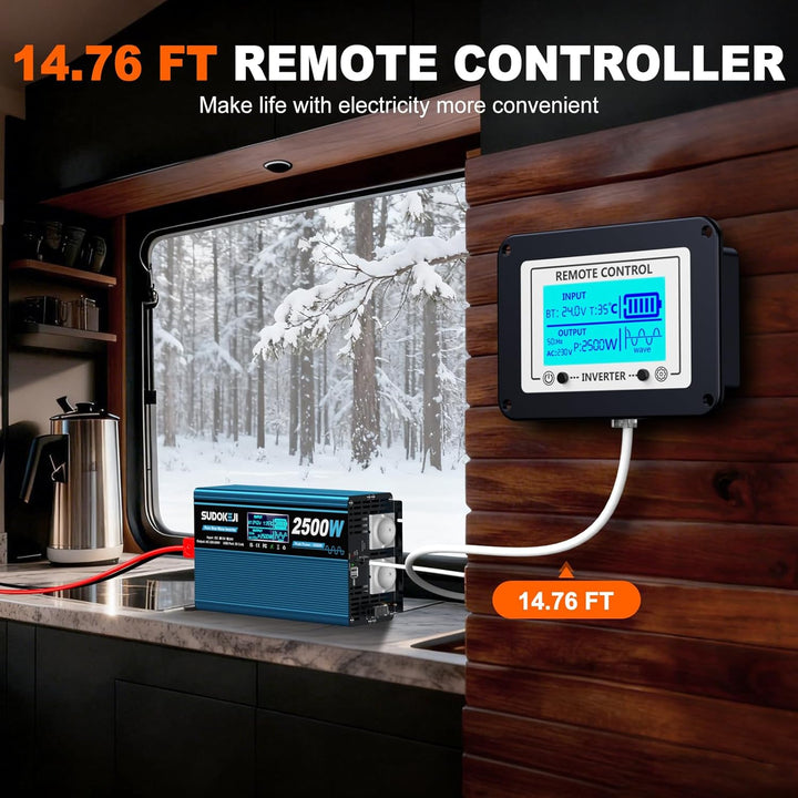Wechselrichter 24V auf 230V Reiner Sinus 2500W Spannungswandler mit LCD-Bildschirm-Fernbedienung 2 E