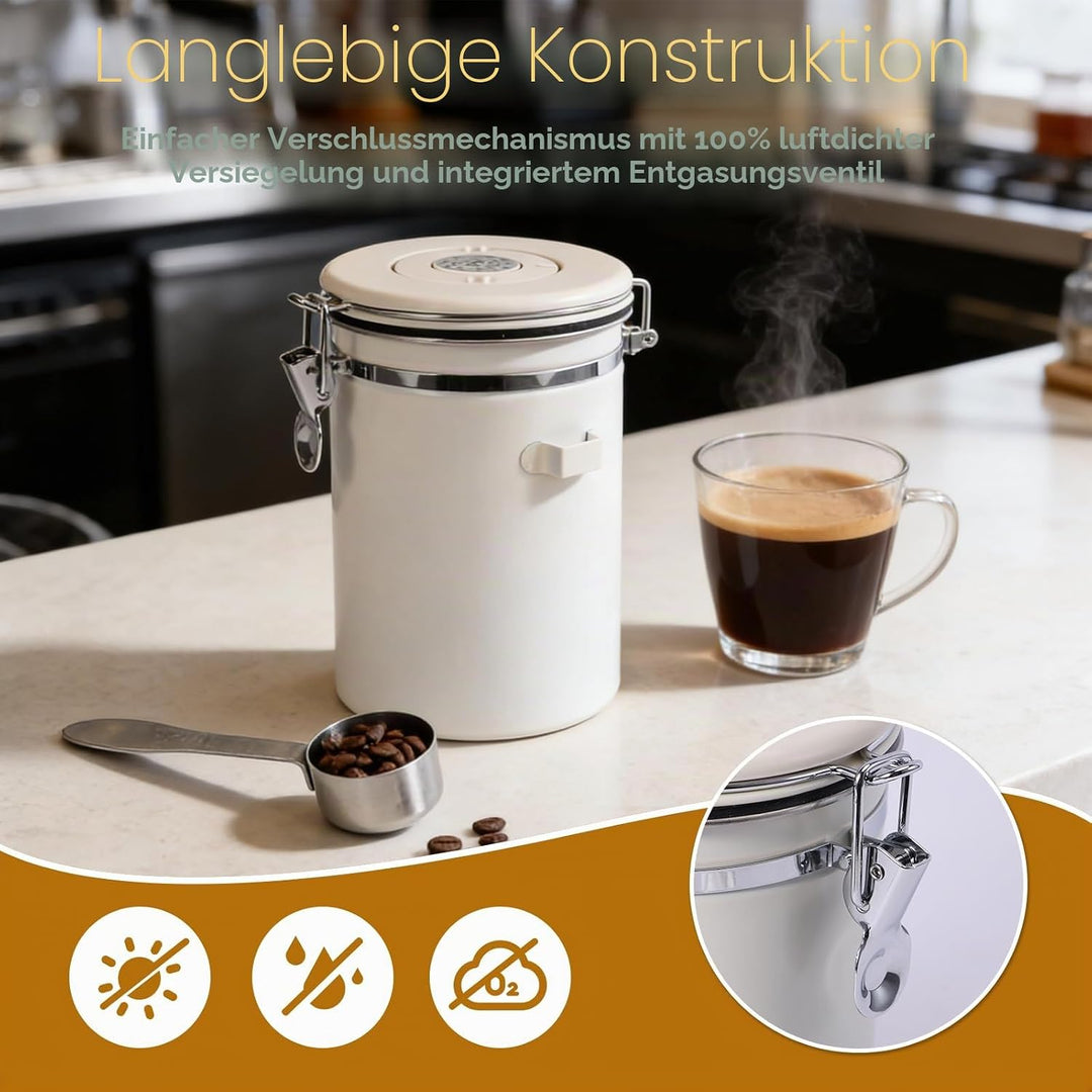 Luftdichte 304 Edelstahl Kaffeedose, 1,8 L Kaffeedose Luftdicht mit Datumsverfolgung und Edelstahllö