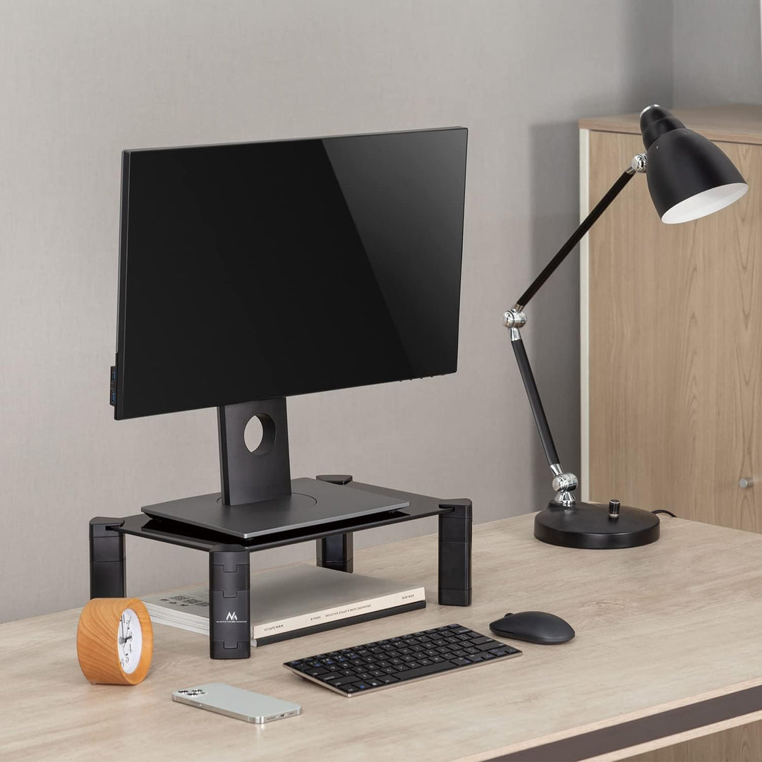 Maclean MC-934 Monitorständer Höhenverstellbarer Bildschirmständer Laptopständer Gehärtetes Glas Mon