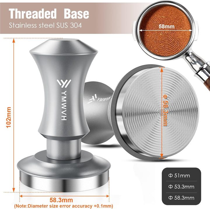 Espresso Tamper 58,3mm, YMWVH Kaffee Tampers Kaffeestampfer mit Doppelfeder Auto-Rücksprung, 30lb Ko