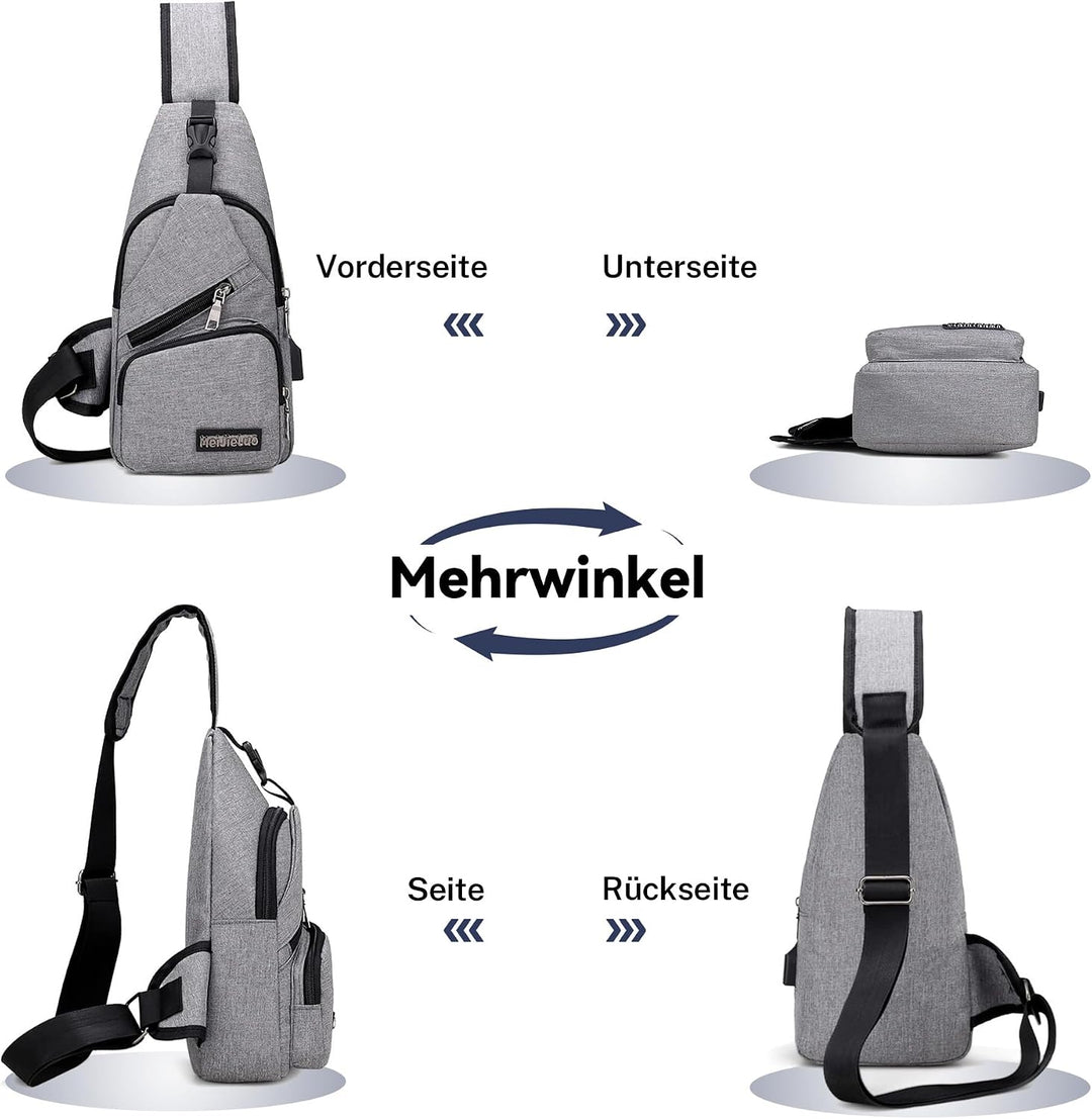 VARLIVOO Herren Sling Bag mit USB Port Crossbody Bag Diebstahlsicherung Schultertaschen Reise Wander