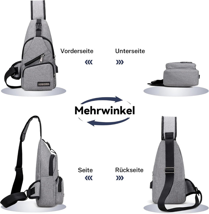 VARLIVOO Herren Sling Bag mit USB Port Crossbody Bag Diebstahlsicherung Schultertaschen Reise Wander