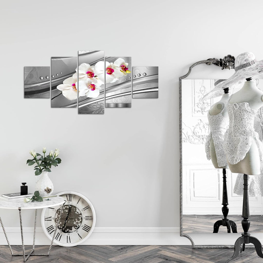 Runa Art Wandbilder Blumen Orchidee 5 Teilig Bild auf Vlies Leinwand Deko Wohnzimmer Abstrakt Rosa G