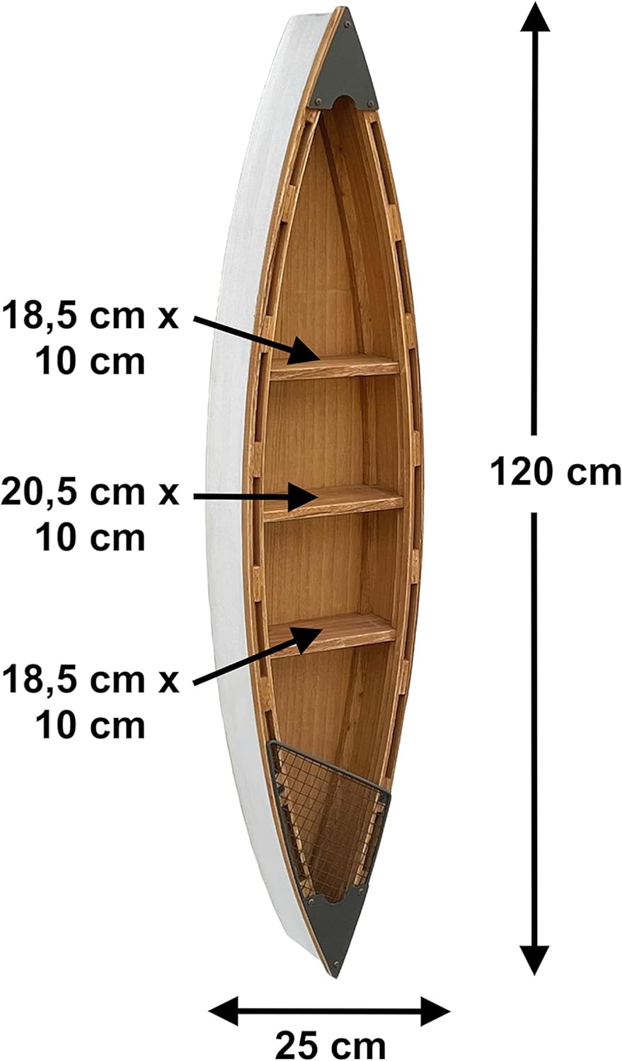 DanDiBo Regal Boot Wandregal 120 cm in Bootsform aus Holz Antik MR83 Maritim Bootsregal Badregal Bad