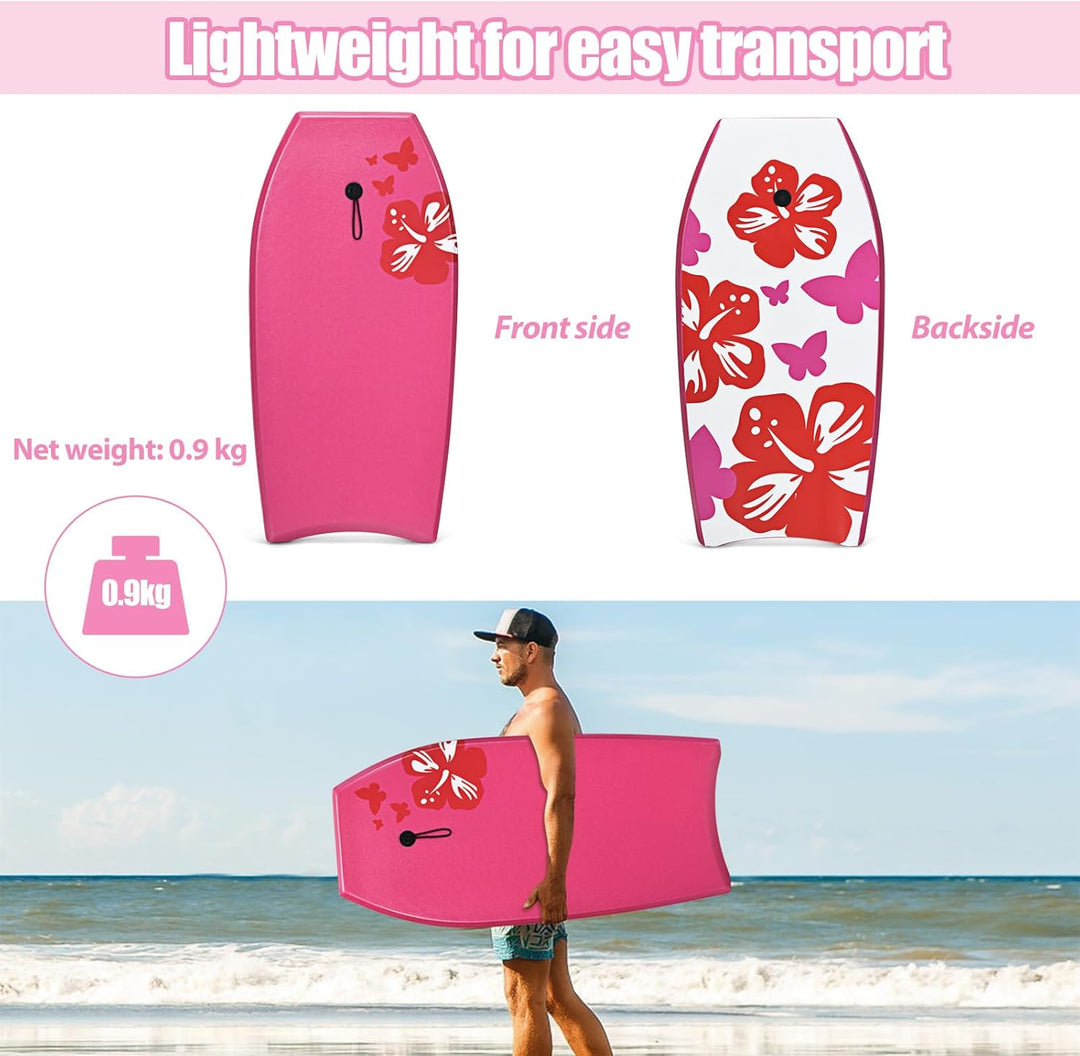 HOMASIS Schwimmbrett mit Zugseil, Bodyboard tragbar, Schwimmboard mit Blumenmuster, Surfbrett für Er