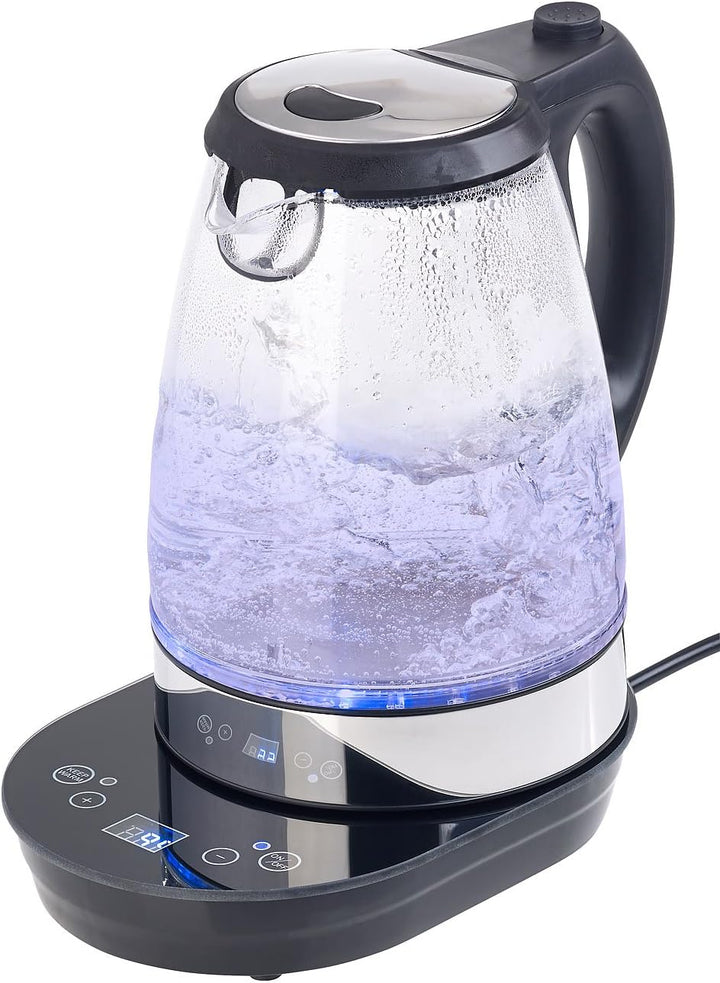 Rosenstein & Söhne Wasserkocher LED: Digitaler Glas-Wasserkocher, Temperaturwahl, Display, 2.200 W,