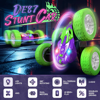 DEERC Ferngesteuertes Auto, RC Auto Spielzeug 360° Überschlag, 2.4GHz RC Stuntauto mit LED Licht, 4W