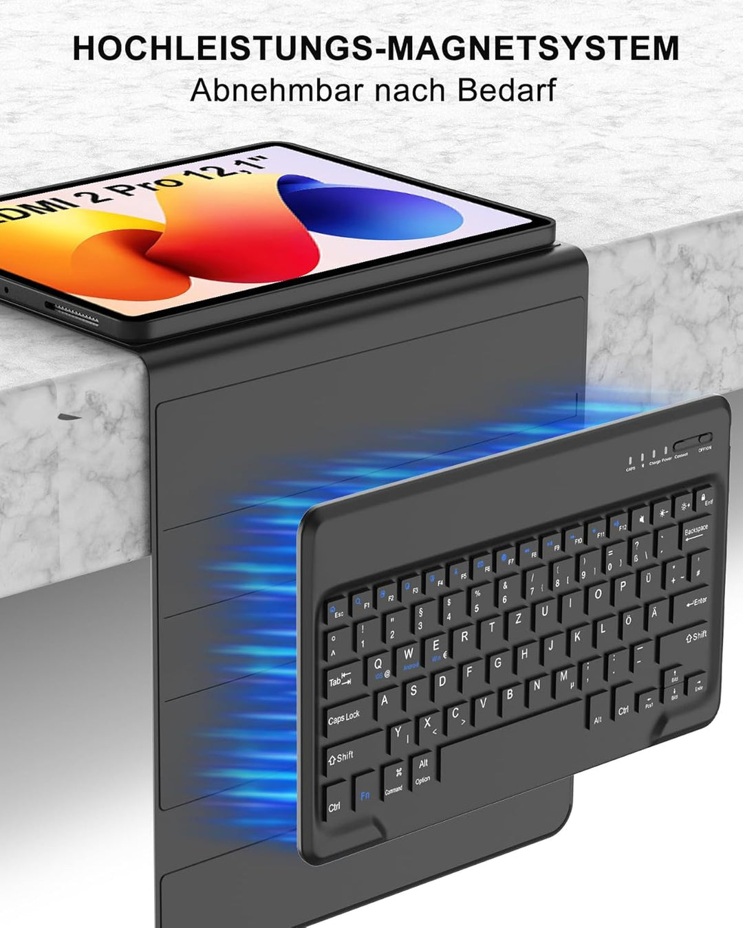 Hülle mit Bluetooth Tastatur für Xiaomi Redmi Pad 2 Pro 12,1" & Poco Pad M1 12,1" (2025), Deutsche Q