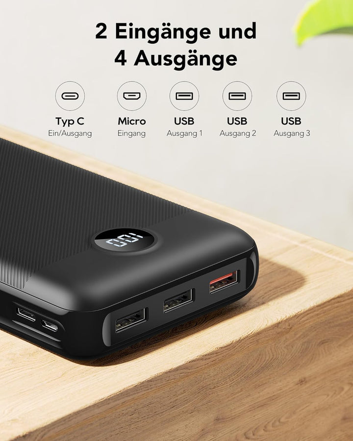 VEGER Power Bank 27000mAh 20W PD, Powerbank USB C Externer Handyakkus mit 4 Ausgängen und 2 Eingänge