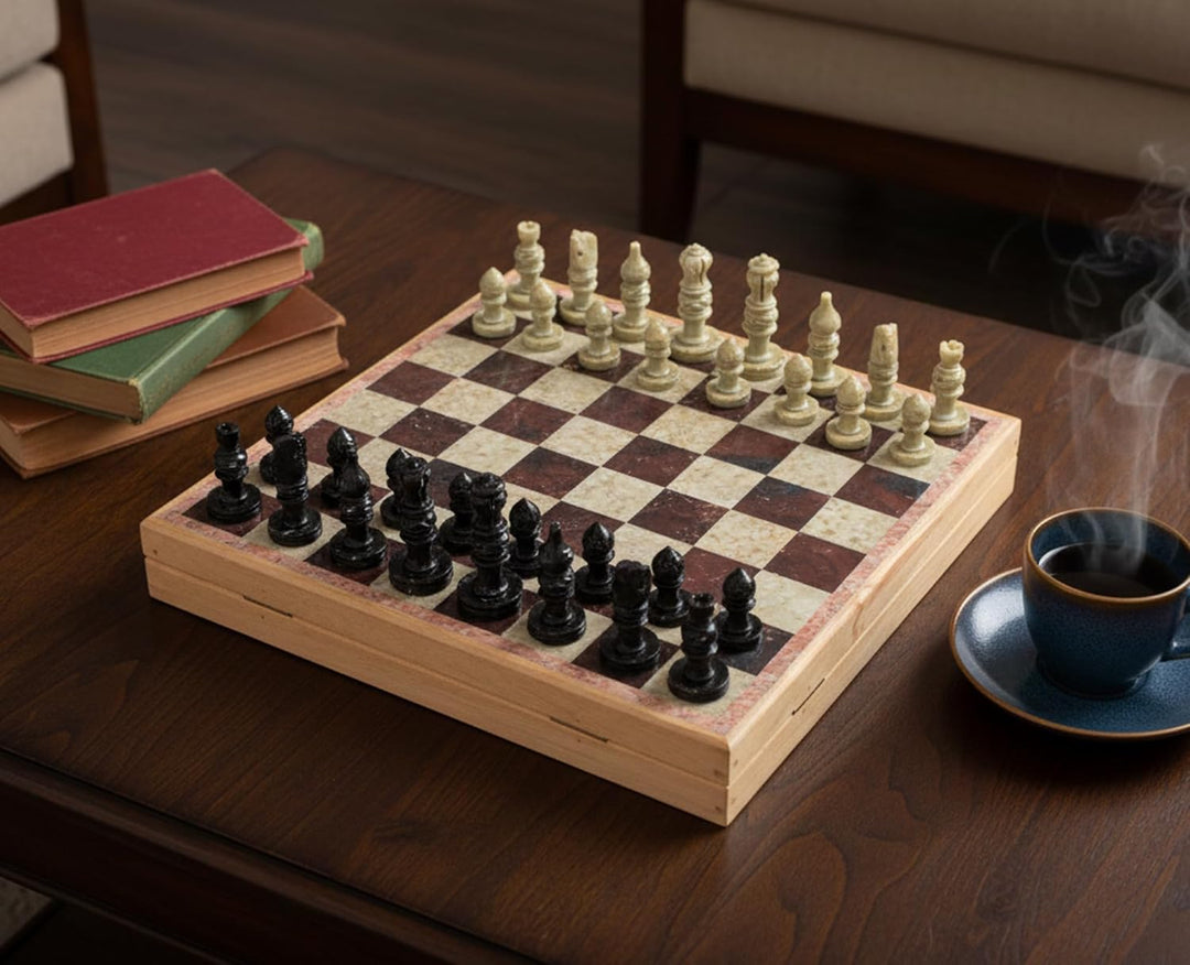 Store Indya Exclusive Schach Set Klassisch Spiel Marmor Schachbrett mit Staunton Stuck und Holzlager