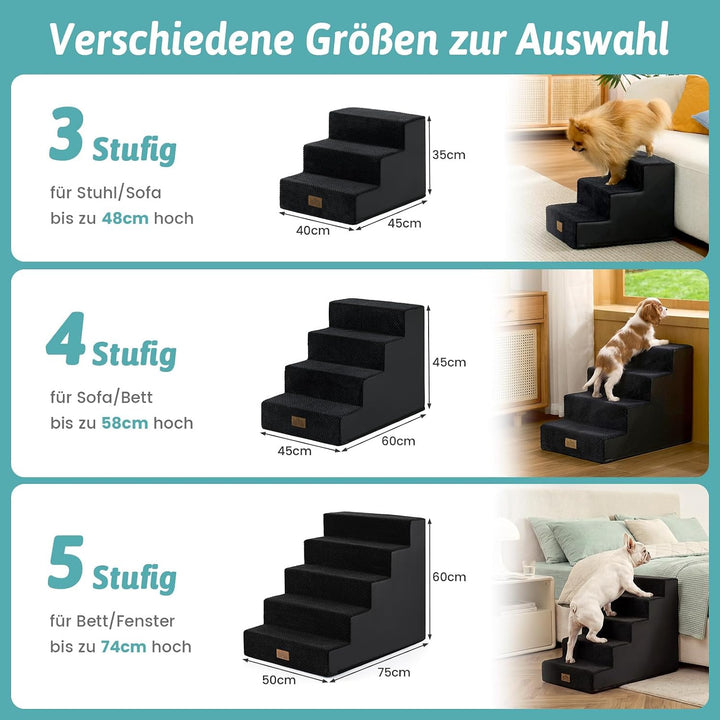 COZY KISS Hundetreppe für Kleine Hunde, 3 Stufen Haustiertreppe für Bett Couch Auto, 35cm Hoch Hochd