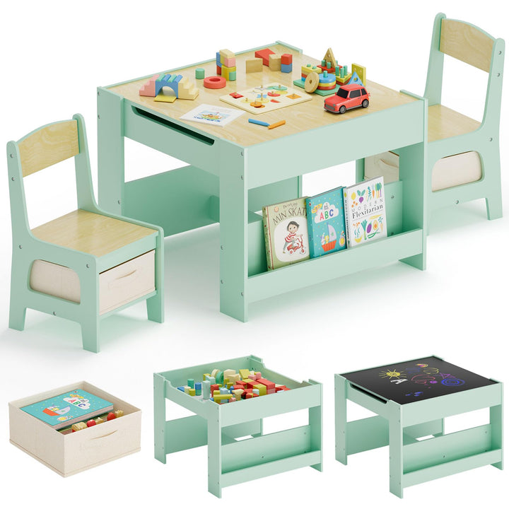 MAMIZO Kindertisch mit 2 Stühlen, 3 in 1 Kinder Tisch Stuhl Set, Kindermöbel Set aus Holz mit Staura