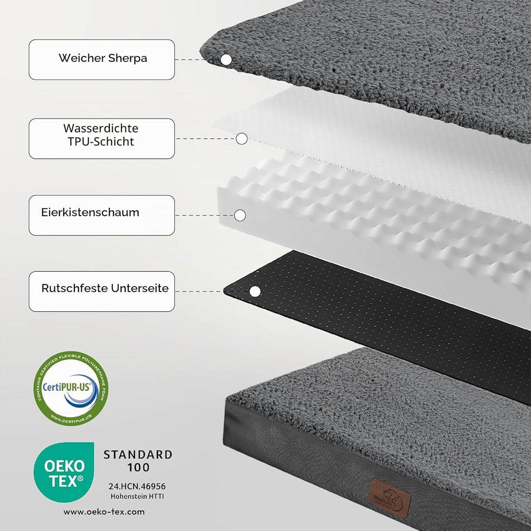BEDSURE Orthopädisches Hundebett Grosse Hunde waschbar, 91x69cm schwarz | Egg-Crate Schaumstoff Komf