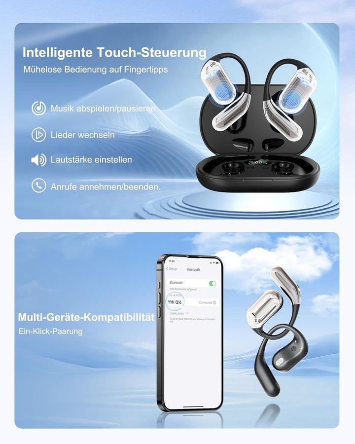Open Ear Kopfhörer 50 Std Bluetooth 6.1 KI Kopfhörer 1 std Schnellladung Kabellos HiFi Kopfhörer mit