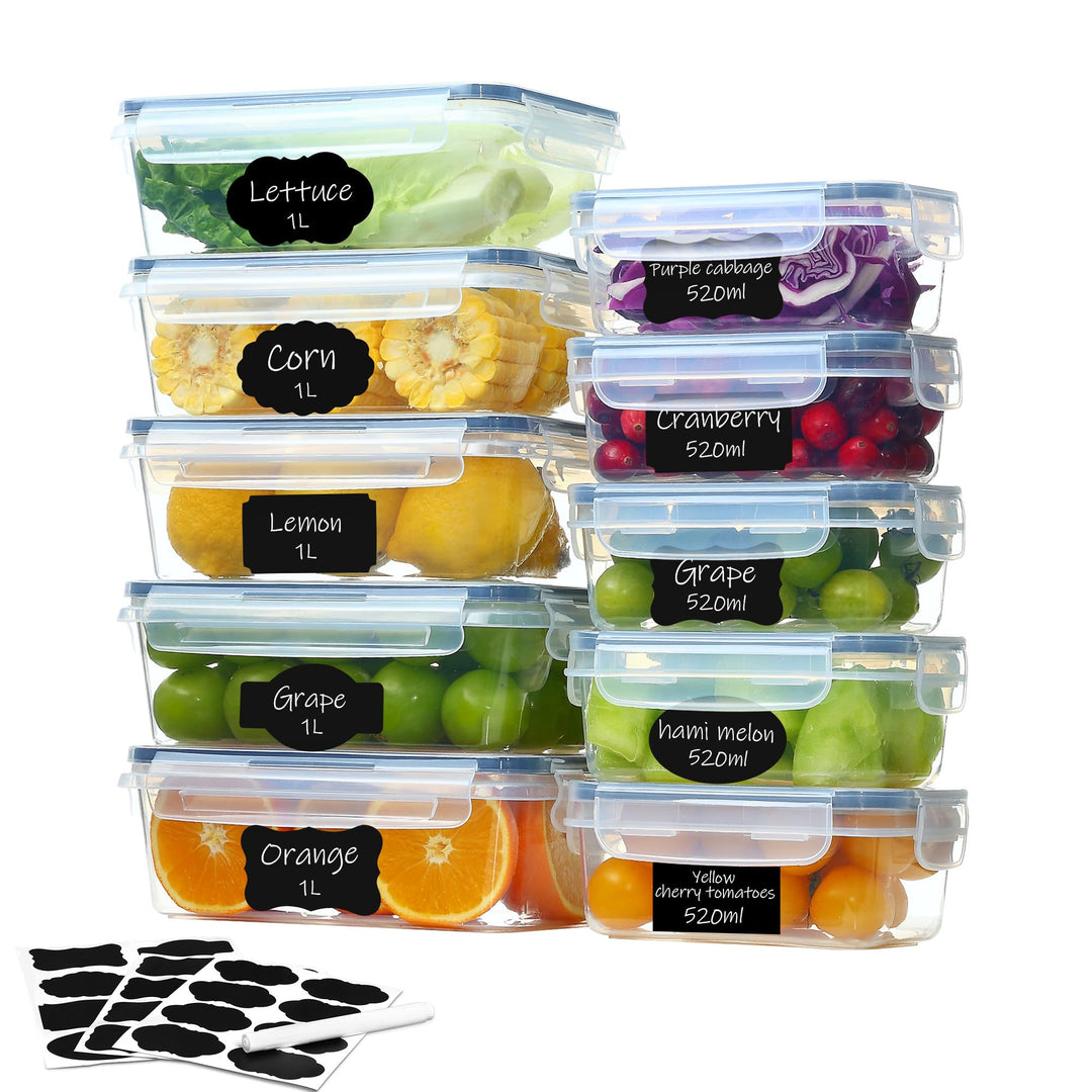 10 Frischhaltedosen mit Deckel (5x1L + 5x520ml), Gefrierdosen &amp; Meal Prep Boxen, BPA-frei, luftdicht