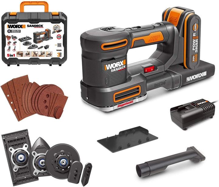 WORX 18V(20V MAX) Akku Multischleifer 5-in-1 Schleifmaschine Schlichtschleifer Schwingschleifer Deta