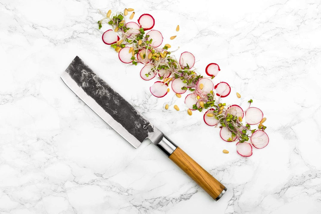 Forged Olive Hackmesser 17cm, handgefertigt, in