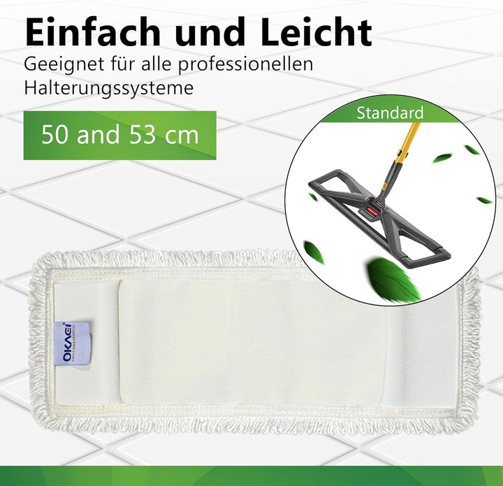 Okaei 2 Stuck PureWhite Microfiber Wischmop Bezug - 50 cm Mikrofaser-Schlingen-Bezug für Bodenwische