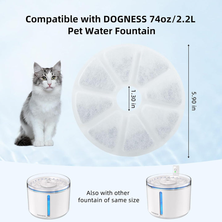 DOGNESS 6 Stück Ersatzfilter für Katzenbrunnen, Aktivkohle Trinkbrunnen Filter für Wasserfrische auf