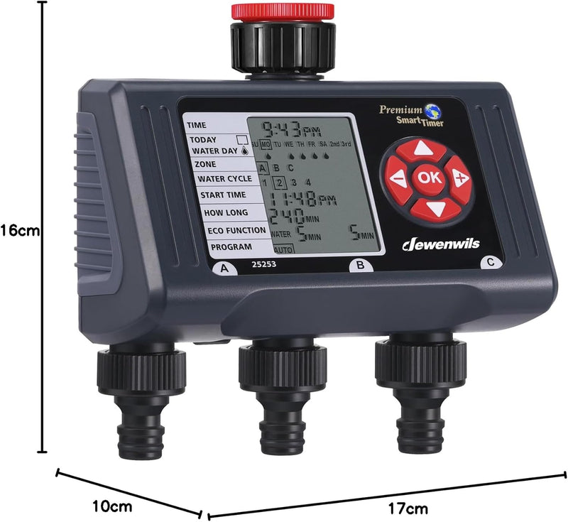 DEWENWILS Bewässerungscomputer 3 Ausgänge, Bewässerungsautomat 3/4 Zoll Anschluss, 4 Bewässerungen p