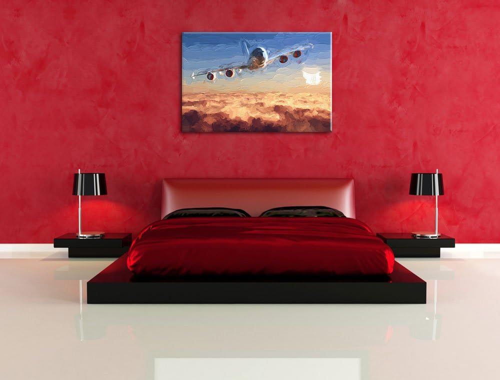 Pixxprint Flugzeug 100x70cm Leinwandbild Wandbild Kunstdruck, 100x70