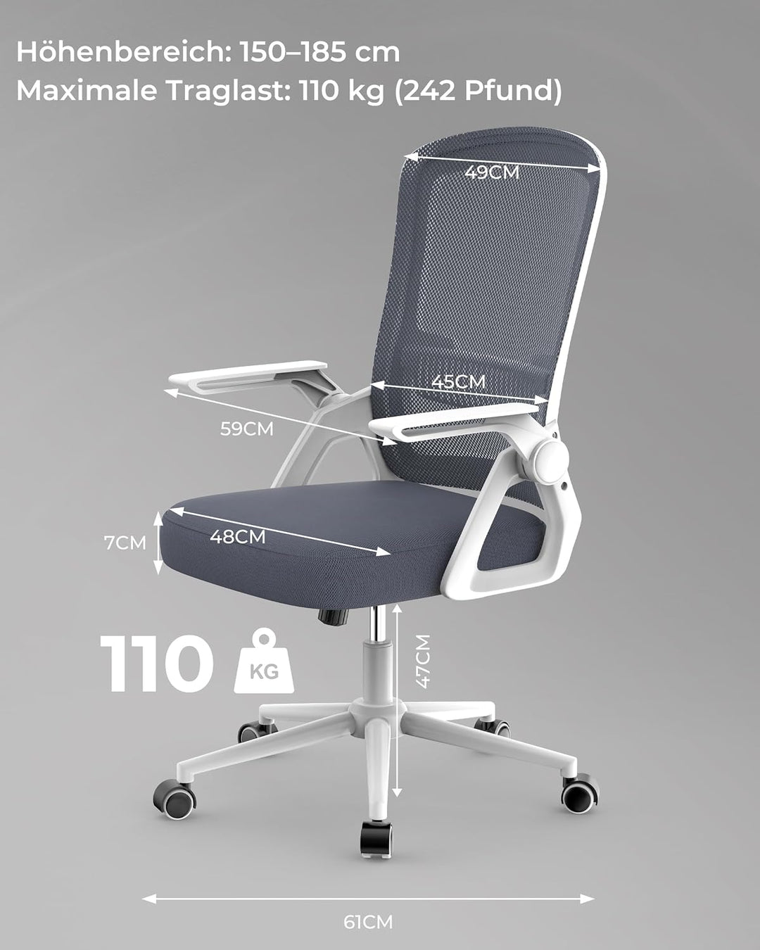rattantree Schreibtischstuhl Ergonomischer Hellgrau für Zuhause Büro Hellgrau Ohne Kopfstütze, Hellg