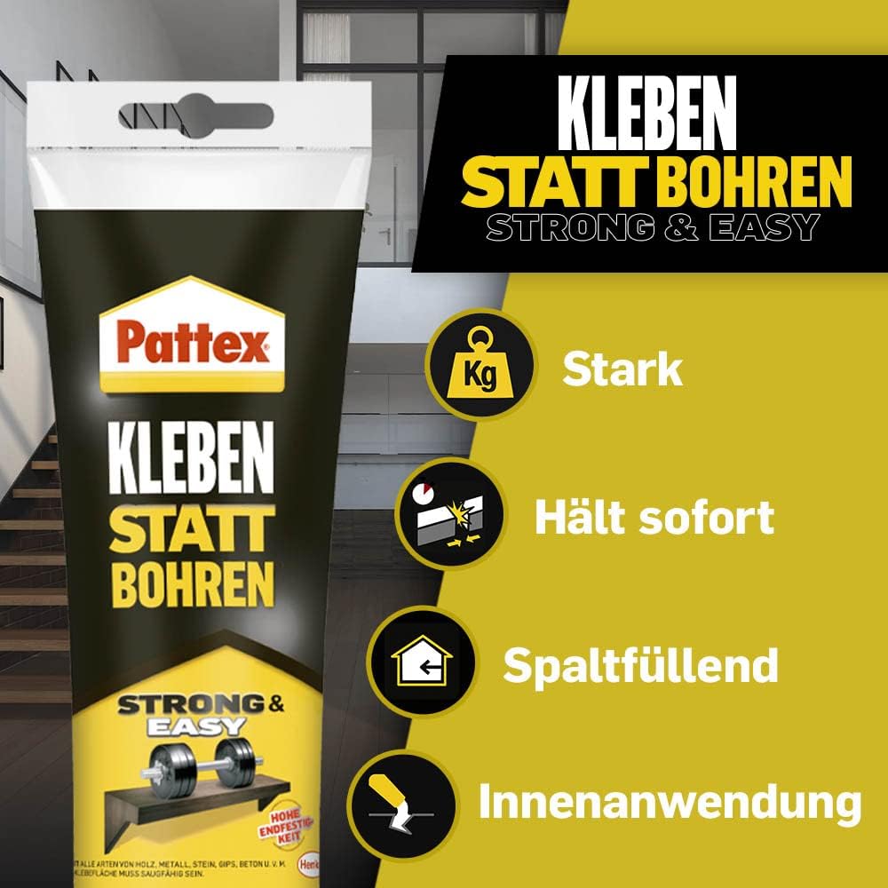 Pattex Montagekleber Kleben statt Bohren, starker Kraftkleber für sofortigen Halt, universell einset
