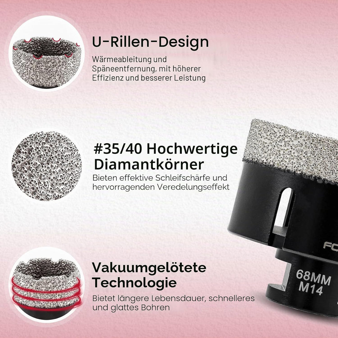 FOCSTOL Diamant Fliesenbohrer 68mm Vakuumgelötete Diamant Lochsäge für Porzellan Keramik Fliese Marm