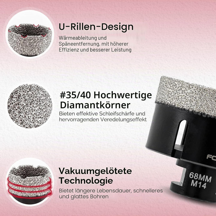 FOCSTOL Diamant Fliesenbohrer 68mm Vakuumgelötete Diamant Lochsäge für Porzellan Keramik Fliese Marm