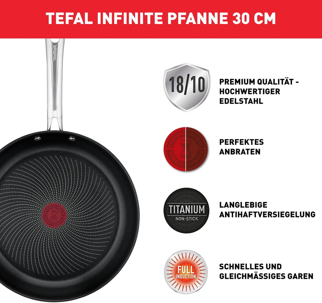 Tefal Infinite Pfanne Induktion 30 cm, Bratpfanne mit Antihaftversiegelung, Thermo-Signal bei ideale