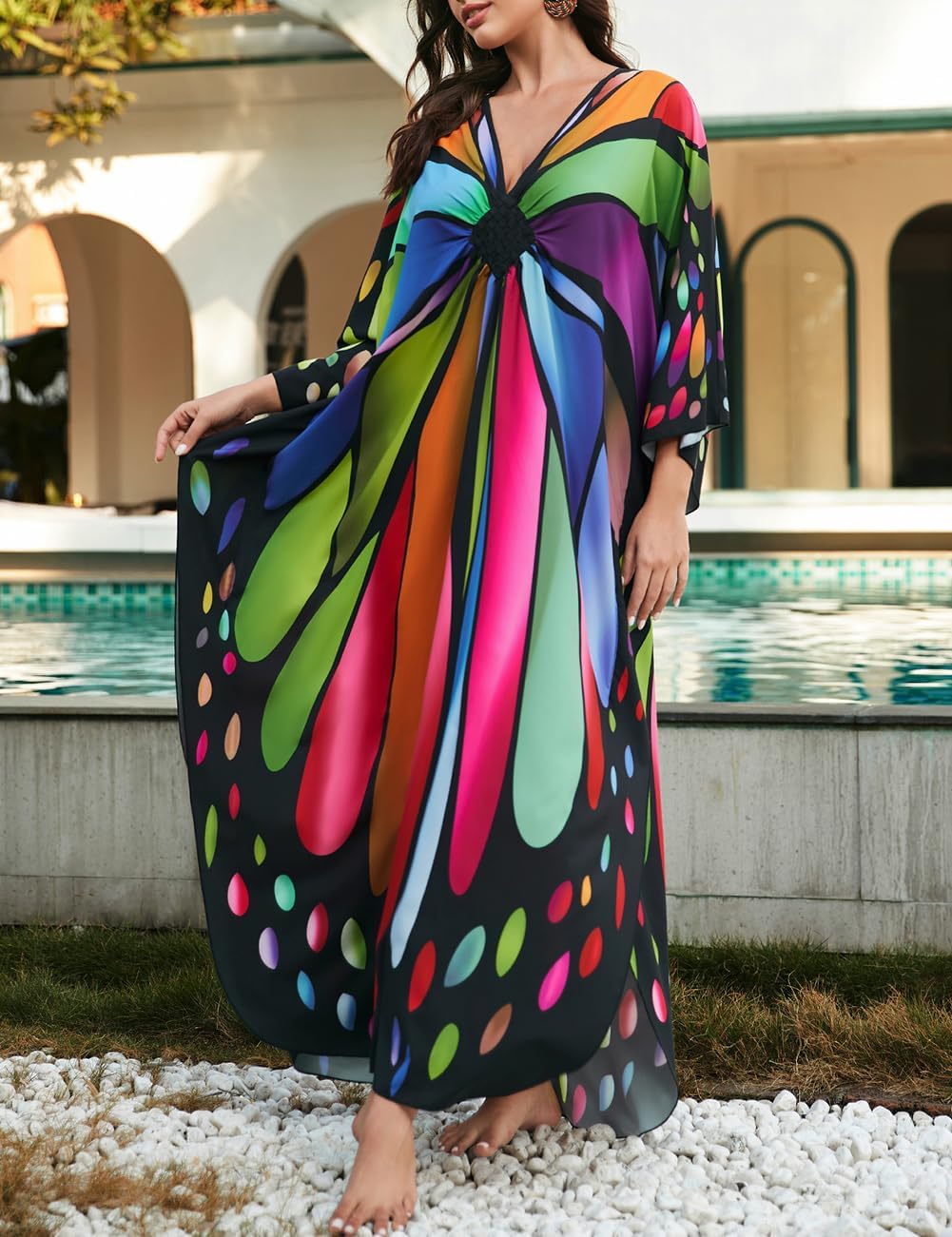 Bsubseach Frauen Plus Grösse Kaftan Kleid Badeanzug Druck Kaftan Strand Cover Up Kleid Farbiger Schm